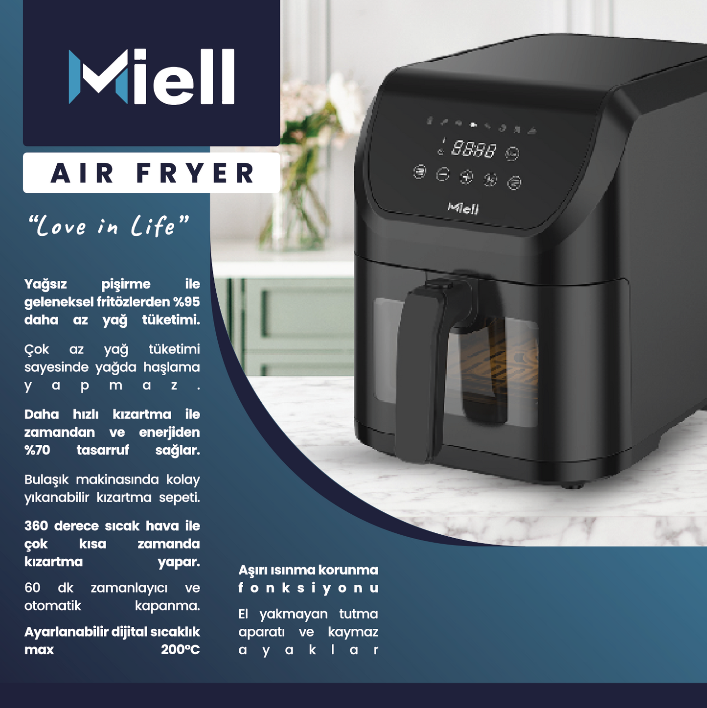 Miell Air Fryer Cook Pro XXL - Siyah