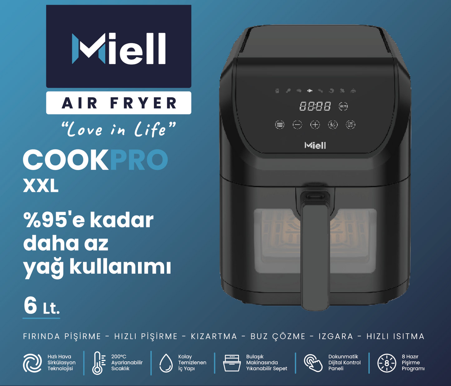 Miell Air Fryer Cook Pro XXL - Siyah